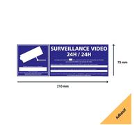 Surveillance vidéo 24h/24 panneau signalisation sécurité information autocollant - Adhésif - 210 x 75 mm