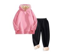 Survêtement 2 pièces doublé en polaire épais et chaud pour adolescents et enfants - Ensemble de survêtement pour garçons et filles - Sport d'hiver décontracté - Sweatshirts de jogging et pantalons de