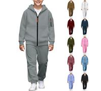Survêtement 2 pièces en polaire pour filles et garçons - Ensemble complet avec fermeture éclair intégrale - Sweat à capuche et pantalon de jogging - Vêtements de sport décontractés, bleu, 10-11 ans
