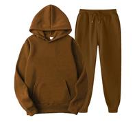 Survêtement 2 pièces pour femme - Couleur unie - Sweat à capuche - Tenue décontractée à capuche - Ensemble de jogging - Manteau de sport - Pantalon avec poches - Survêtement basique pour sortir