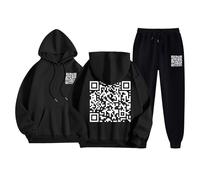 Survêtement 2 pièces pour femme - Funny Fu Qr Code Fuck-You - Sweat à capuche amusant avec capuche et pantalon de jogging - T-shirt de message humoristique tendance Y2K - Survêtement pour adolescentes