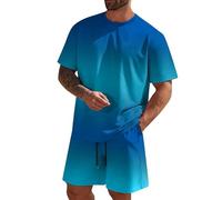 Survêtement 2 pièces pour homme avec chemise et short d'été à manches courtes - T-shirt ample respirant - Imprimé noix de coco - Dégradé - Tenue de plage avec poches - Grandes tailles XS-6XL, bleu