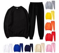 Survêtement 2 pièces pour homme - Col rond - Manches longues - Ensemble sweat et pantalon de jogging - Pull + pantalon avec poignets - Vêtement de détente extensible, Noir , XL