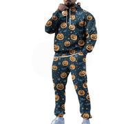 Survêtement 2 pièces pour homme - Ensemble complet d'Halloween 3D amusant - Sweat à capuche ample avec cordon de serrage - Pantalon de survêtement décontracté et confortable - Tenue pour festival