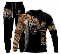 Survêtement 2 pièces pour homme lion avec imprimé tigre et pantalon de jogging (tigre 2, XL)