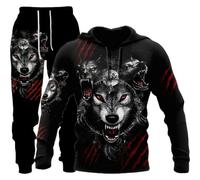 Survêtement 2 pièces pour homme lion avec imprimé tigre et pantalon de jogging (Wolf7, 5XL)