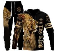 Survêtement 2 pièces pour homme lion avec pantalon de jogging imprimé tigre (lion1, M)