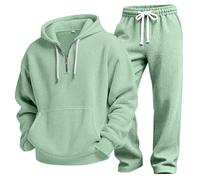 Survêtement 2 pièces uni pour homme, pull à col rond, pull à manches longues, ensemble de sweatshirts et pantalons de jogging en coton, vêtements de costume décontractés avec poches, Ton1-vert, 4XL