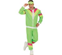 survêtement 80's Retro Carnaval Veste verte Pantalon années 80 Costume Vintage Look Pour Adultes Mardi Gras Tenue de Fête Néon, Taille : 48 - 50 (M) Couleur : Multicolore