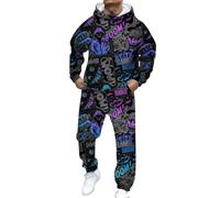Survêtement à capuche décontracté streetwear complet avec impression et pantalon de jogging pour tenue quotidienne homme (Purple, S) #51