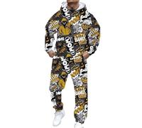 Survêtement à capuche décontracté streetwear complet avec impression et pantalon de jogging pour tenue quotidienne homme (Yellow, XXXL) #51