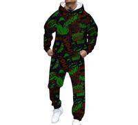 Survêtement à capuche décontracté streetwear complet avec impression et pantalon de jogging pour tenue quotidienne homme (Green, XXXXXL) #51