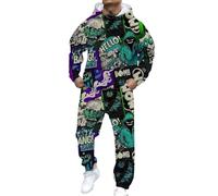 Survêtement à capuche décontracté streetwear complet avec impression et pantalon de jogging pour tenue quotidienne homme (Multicolour, S) #51