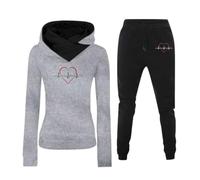 Survêtement à capuche en polaire pour femmes Ensemble sweat à manches longues et pantalon imprimé cœur Vêtement de sport et tenue décontractée Sans Inclure Informations sur Taille Ou Couleur (Grey, L)