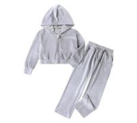 Survêtement à Capuche en Velours pour Fille, Tenue de Jogging en Polaire Chaude, Douce et Décontractée, Deux Pièces avec Pantalon pour Les Sorties Quotidiennes (Grey, 12-24 Months)