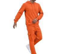 Survêtement à capuche pour homme - Coupe décontractée - Manches longues - Ensemble sweat à capuche et jogging - Cordon de serrage et poche kangourou - Tailles S à 3XL, Orange, 3XL