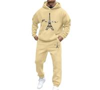 Survêtement à capuche pour homme en coton mélangé 2 pièces avec poignets côtelés, survêtement athlétique, pull à manches longues, pantalon de survêtement chaud, sweat à capuche de vacances, Jaune