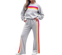 Survêtement à rayures arc-en-ciel for femme | Ensemble détente 2 pièces avec pantalon de survêtement taille haute | Sweat-shirt color block(B-gray,XXL)