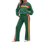 Survêtement à rayures arc-en-ciel for femme | Ensemble détente 2 pièces avec pantalon de survêtement taille haute | Sweat-shirt color block(B-green,Small)