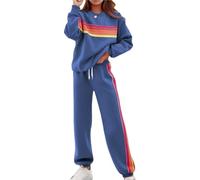 Survêtement à rayures arc-en-ciel for femme | Ensemble détente 2 pièces avec pantalon de survêtement taille haute | Sweat-shirt color block(Blue,X-Large)