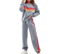 Survêtement à rayures arc-en-ciel for femme | Ensemble détente 2 pièces avec pantalon de survêtement taille haute | Sweat-shirt color block(Gray,Medium)