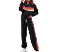 Survêtement à rayures arc-en-ciel for femme | Ensemble détente 2 pièces avec pantalon de survêtement taille haute | Sweat-shirt color block(Black,Medium)