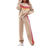 Survêtement à rayures arc-en-ciel for femme | Ensemble détente 2 pièces avec pantalon de survêtement taille haute | Sweat-shirt color block(Beige,X-Large)