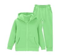 Survêtement athlétique 2 pièces pour filles et garçons avec fermeture éclair intégrale, sweat à capuche et pantalon de jogging pour enfants, vêtements de sport, vert clair, 13-14 ans