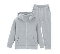 Survêtement athlétique 2 pièces pour filles et garçons avec fermeture éclair intégrale, sweat à capuche et pantalon de jogging pour enfants, vêtements de sport, gris, 13-14 ans
