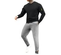 Survêtement athlétique 2 pièces pour homme avec manches longues et col rond et pantalon de jogging en coton mélangé avec poches, Gris, M
