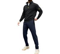 Survêtement athlétique 2 pièces pour homme avec manches longues et col rond et pantalon de jogging en coton mélangé avec poches, b-bleu marine, L