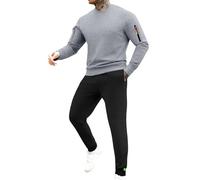 Survêtement athlétique 2 pièces pour homme avec manches longues et col rond et pantalon de jogging en coton mélangé avec poches, E-Noir1, 3XL