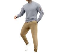 Survêtement athlétique 2 pièces pour homme avec manches longues et col rond et pantalon de jogging en coton mélangé avec poches, E-kaki1, L