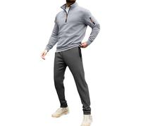 Survêtement athlétique 2 pièces pour homme avec manches longues et col rond et pantalon de jogging en coton mélangé avec poches, Gris C, XXL