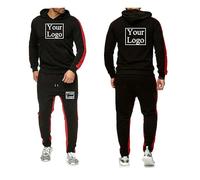 Survêtement avec Logo/Texte Personnalisé Ensemble Deux Pièces Sweat À Capuche Personnalisé Pantalon De Jogging Décontracté Printemps Automne Hiver Rayures Vêtements De Sport color1,S