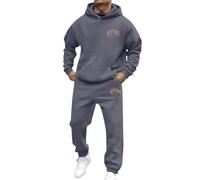 Survêtement baggy pour homme - En coton - Avec lettres imprimées New York - 2 pièces - Avec sweat à capuche et pantalon de jogging - Confortable et respirant, R gris foncé, XXL
