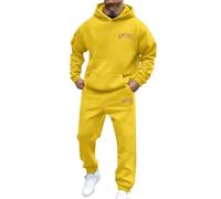 Survêtement baggy pour homme - En coton - Avec lettres imprimées New York - 2 pièces - Avec sweat à capuche et pantalon de jogging - Confortable et respirant, R jaune, M