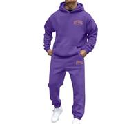 Survêtement baggy pour homme - En coton - Avec lettres imprimées New York - 2 pièces - Avec sweat à capuche et pantalon de jogging - Confortable et respirant, R violet, XL