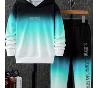 Survêtement casual de sport pour préadolescent garçon avec sweat-shirt à capuche et pantalon de jogging imprimé dégradé et lettre 7Y,8Y,9Y,10Y,11YLettres,Ombré,Tout ImpriméTissu tricoté