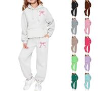 Survêtement complet 2 pièces pour enfants filles et garçons - Sweat à capuche 2 pièces pour enfants filles | Pull d'école chaud à manches longues avec nœud papillon imprimé - Vêtements de sport kaki