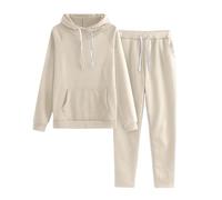 Survêtement complet 2 pièces pour femme avec cordon de serrage et manches longues pour femme, sweat-shirt et pantalon de jogging, vêtements de sport pour femme, A beige., M