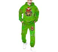 Survêtement Complet à Capuche pour Garçons et Filles Manches Longues Ensemble de Tenues Sweat à Capuche Chaud Filles avec Pantalon Ensemble Survêtement Jogging Enfant Garçon Noël (Green, 4-5 Years)