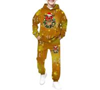 Survêtement Complet à Capuche pour Garçons et Filles Manches Longues Ensemble de Tenues Sweat à Capuche Chaud Filles avec Pantalon Ensemble Survêtement Jogging Enfant Garçon Noël (Gold, 3-4 Years)