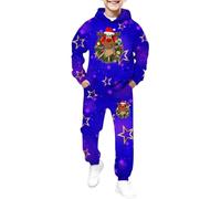 Survêtement Complet à Capuche pour Garçons et Filles Manches Longues Ensemble de Tenues Sweat à Capuche Chaud Filles avec Pantalon Ensemble Survêtement Jogging Enfant Garçon Noël (Blue, 3-4 Years)