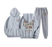 Survêtement confortable et décontracté pour femme - Avec capuche - Taille élastique - Deux pièces - Sportif - Minimaliste - Inscription - Poches latérales - Tenue de loisirs - Coupe droite - Pour la