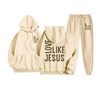 Survêtement confortable inspirant pour femme - Sweat à capuche - Pantalon de jogging - Religieux - Décontracté - Ensemble de loisirs - Inscription graphique - Deux pièces pour réunion communautaire
