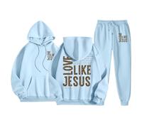 Survêtement confortable inspirant pour femme - Sweat à capuche - Pantalon de jogging - Religieux - Décontracté - Ensemble de loisirs - Inscription graphique - Deux pièces pour réunion communautaire