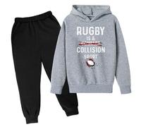 Survêtement d'automne 2 pièces à capuche pour filles enfants Rugby Is A Collision Sport Voyage Enfants Tenues Sweat Suit Casual Graphique Tendance avec Capuche Deux Pièces Lettre Pantalon