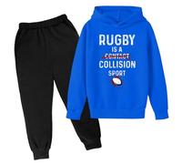 Survêtement d'automne 2 pièces à capuche pour filles enfants Rugby Is A Collision Sport Voyage Enfants Tenues Sweat Suit Casual Graphique Tendance avec Capuche Deux Pièces Lettre Pantalon