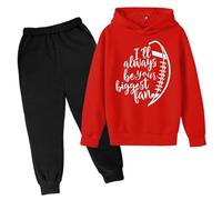 Survêtement d'automne 2 pièces à capuche pour filles « I'Ll Always Be Your Biggest Fan de baseball » - Survêtement de voyage pour tout-petits - Ensemble de survêtement deux pièces - Lettre graphique